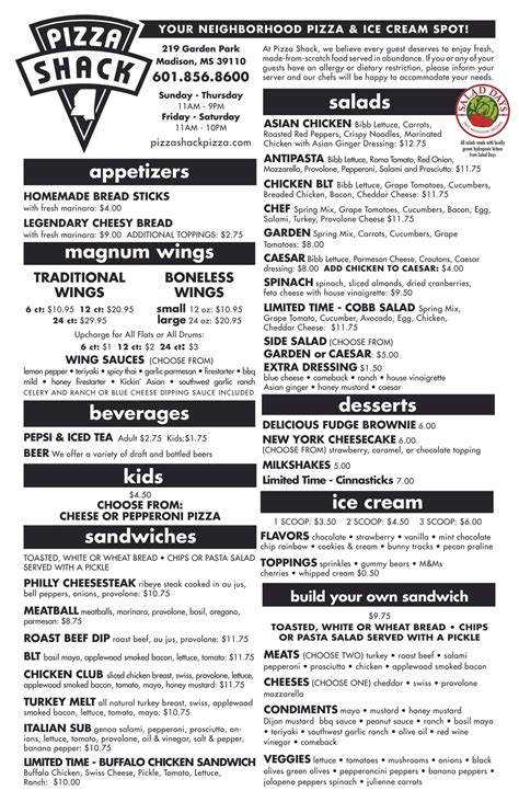 Pizza shack madison ms - Pizza Hut In Madison MS, 1029 Hwy. 51. Find your nearby Pizza Hut® at 1029 Hwy. 51 in Madison, MS. You can try, but you can’t OutPizza the Hut. We’re serving up classics like Meat Lovers® and Original Stuffed Crust® as well as signature wings, pastas and desserts at many of our locations. Order online or on the mobile app for carryout ...